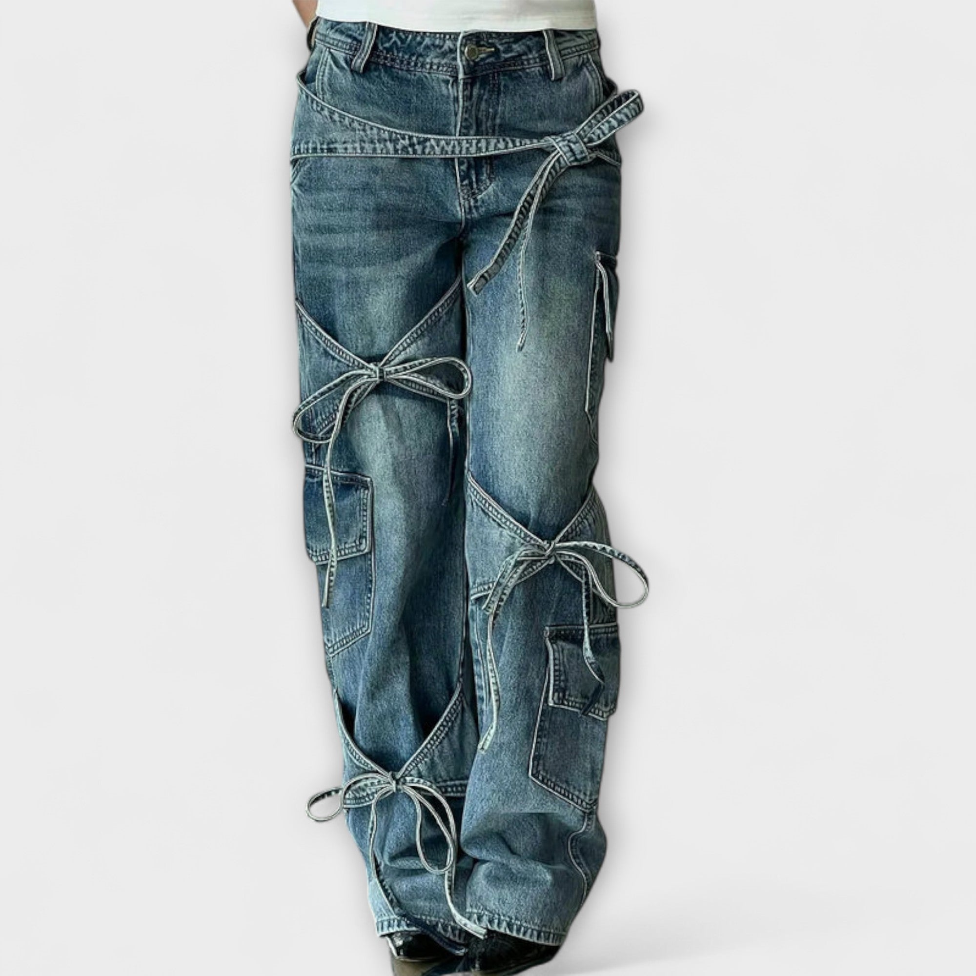 Paloma - Utility Denim Jeans with Knot Detail