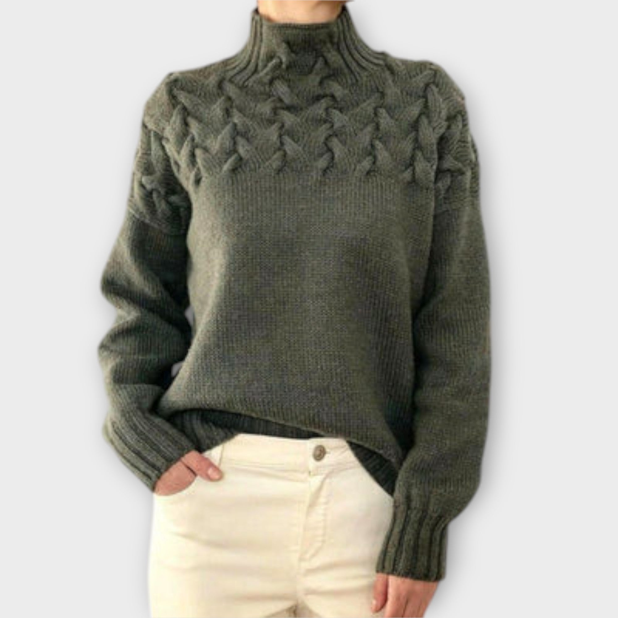 Eva - Women's Sweater with Cable Knit Detail