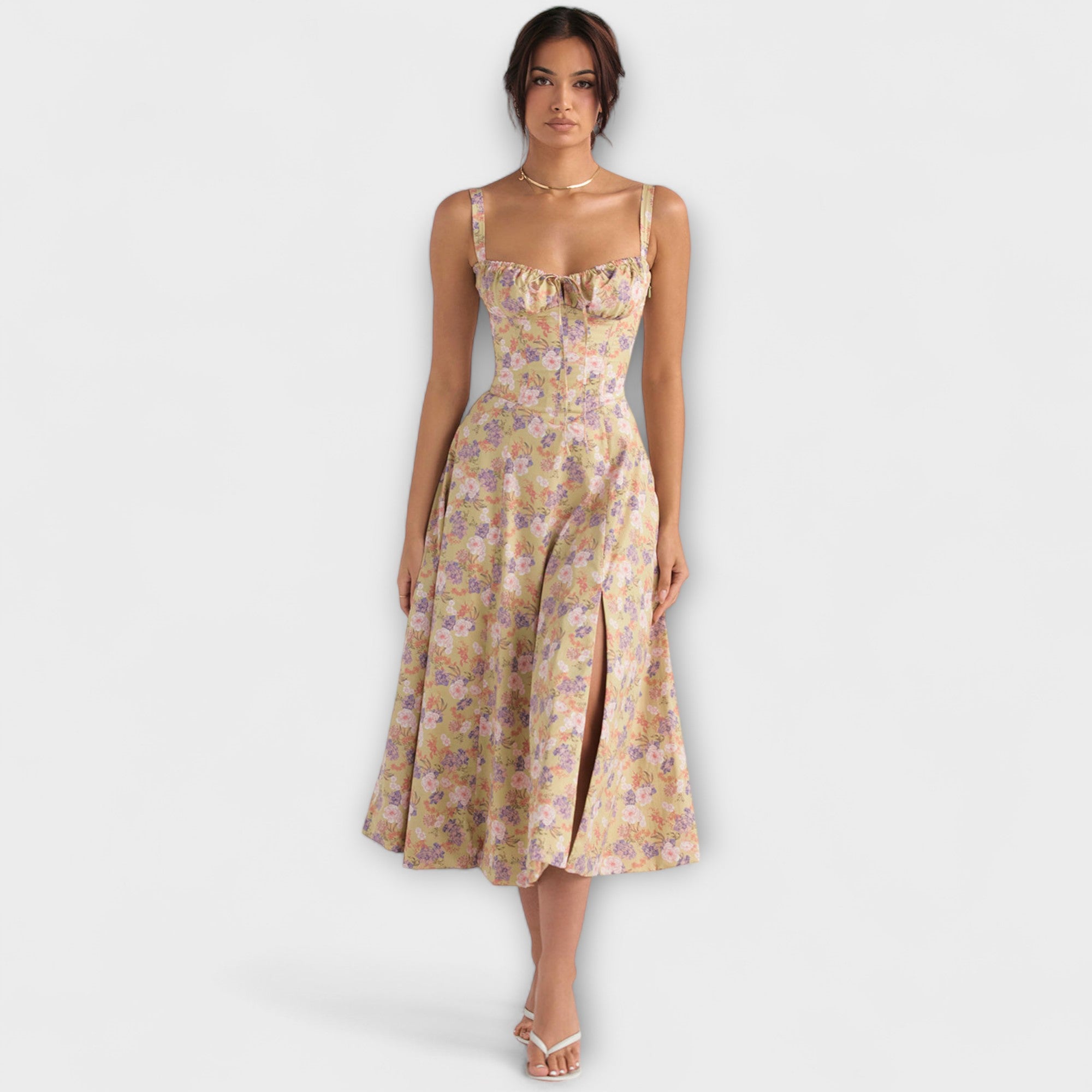 Zipporas - Fitted bustier dress with a modern spring floral print