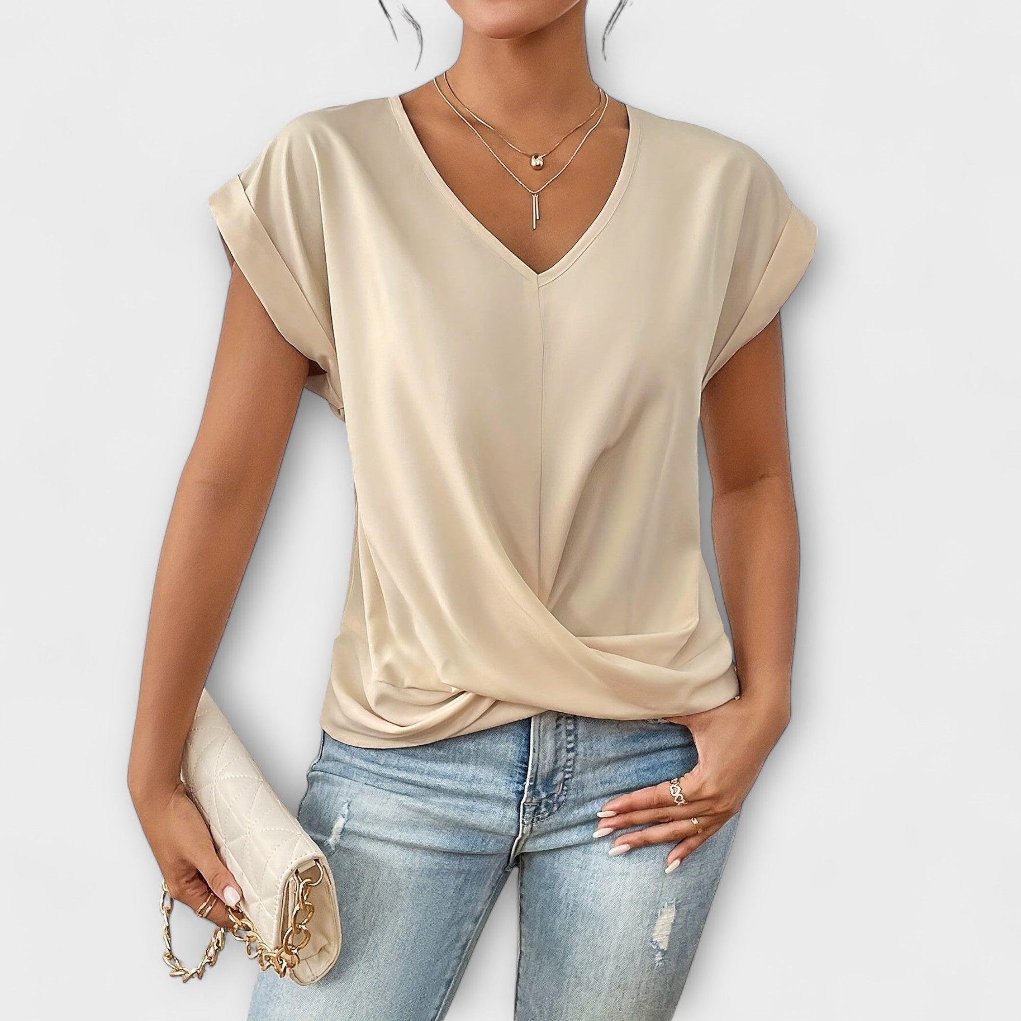 Eloise - V-Neck Top with Button Detail